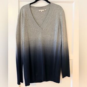 VINCE Gray and Black Ombre V-Neck Cashmere Sweater